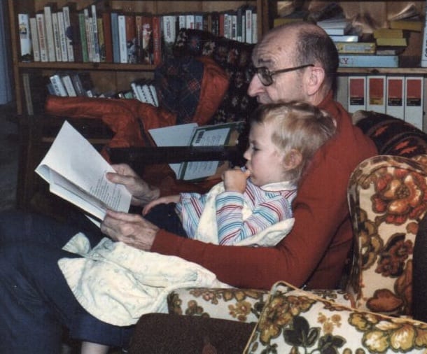 Grandpa reading to Jessica, 1983